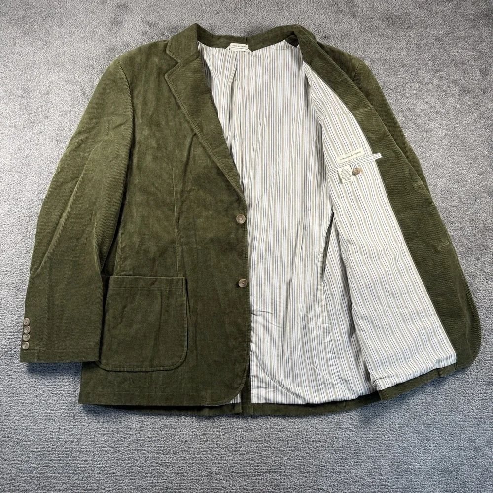 Preswick & Moore Mens Olive Green Corduroy Blazer Sport Coat XL Patch Pockets